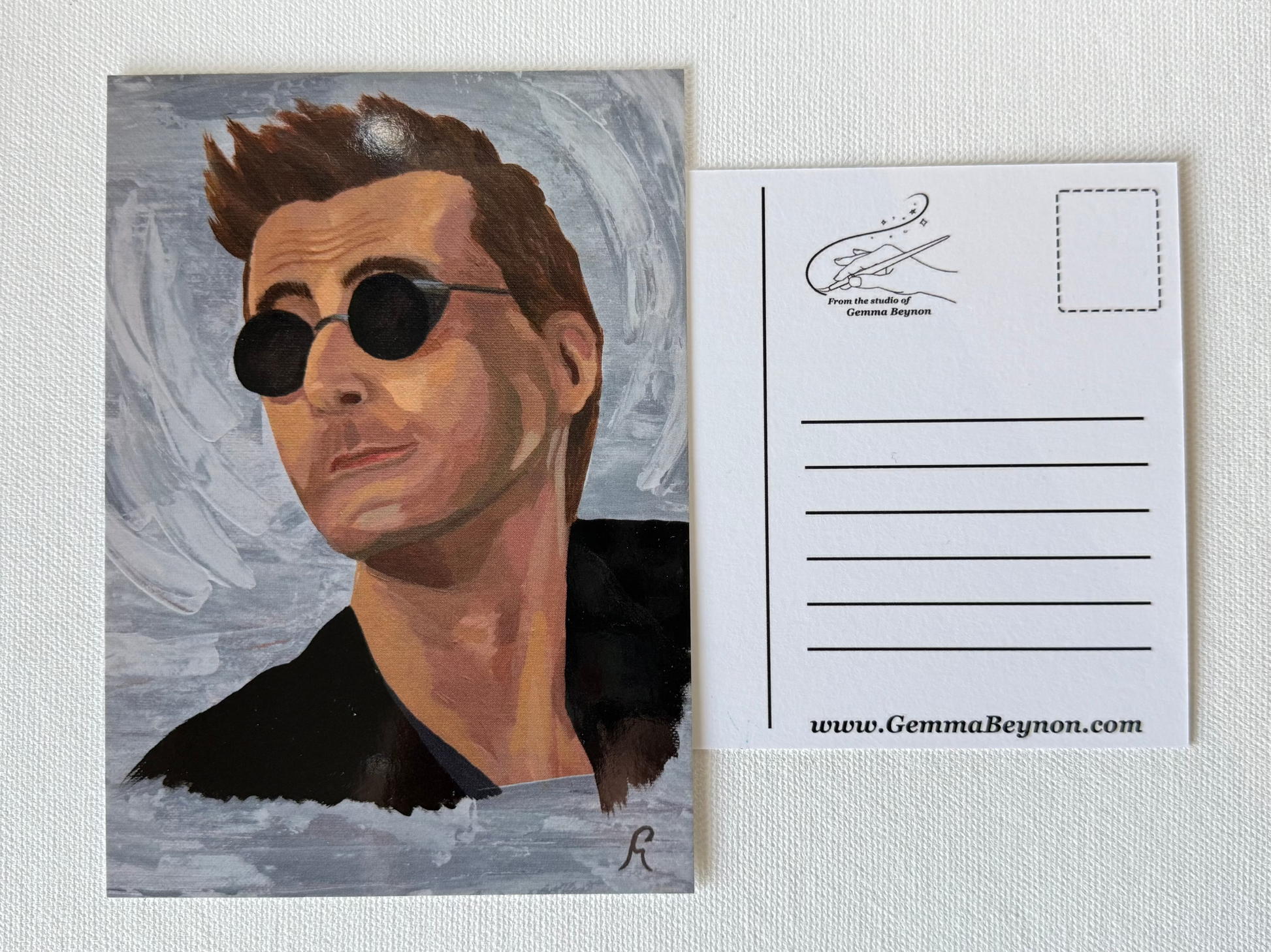 A5_Glossy_Postcard_of_Crowley_by_Gemma_Beynon_featuring_David_Tennant_as_Demon_Crowley_from_Good_Omens