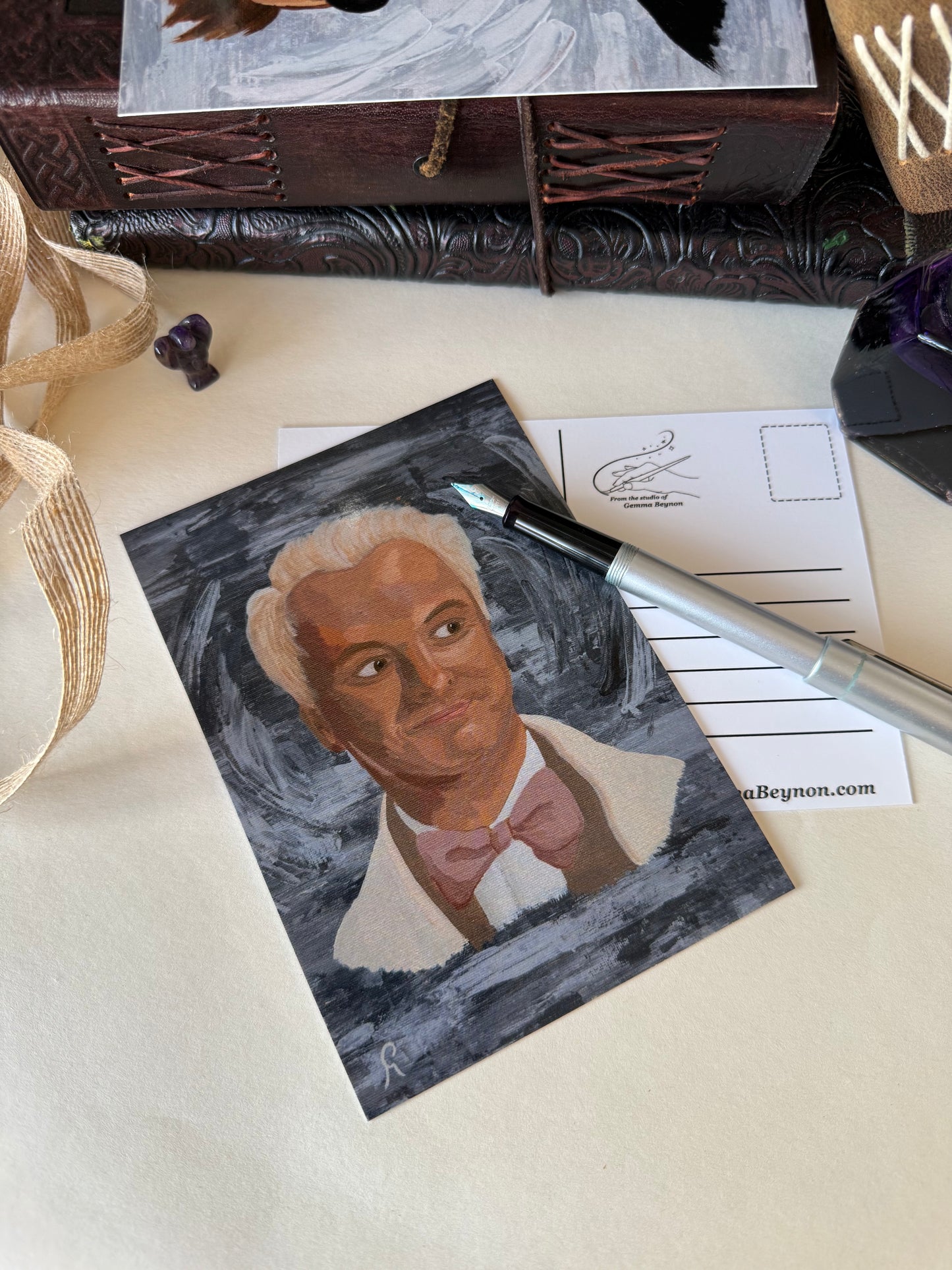 Postcard of a portrait of Angel Aziraphael Michael Sheen Good Omens