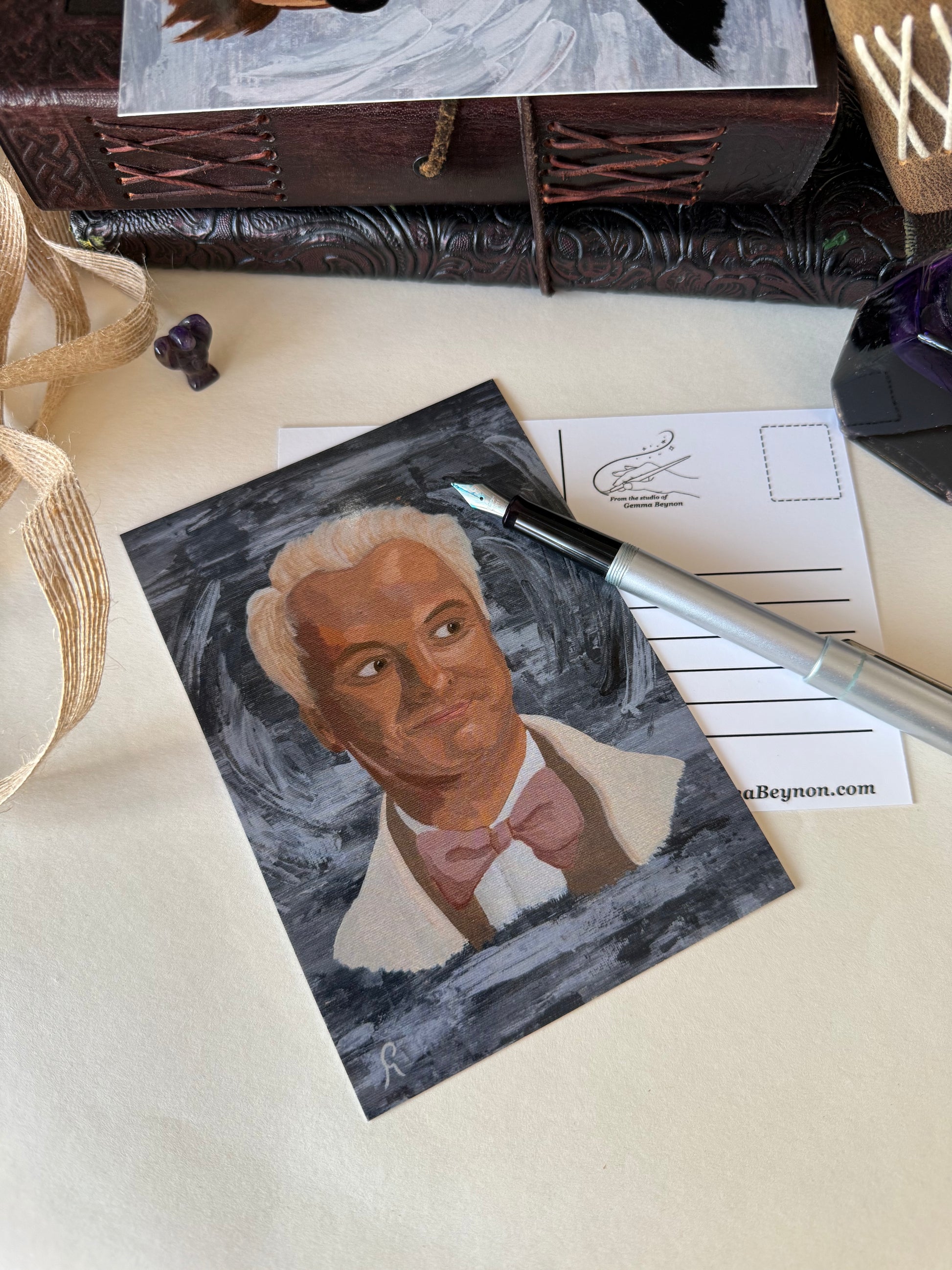 Postcard of a portrait of Angel Aziraphael Michael Sheen Good Omens
