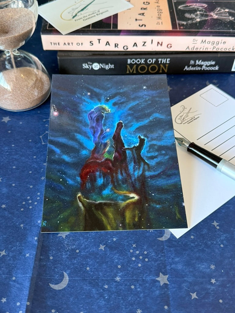 A6 glossy postcard of Pillars of Creation Space Nebula Painting by Gemma Beynon